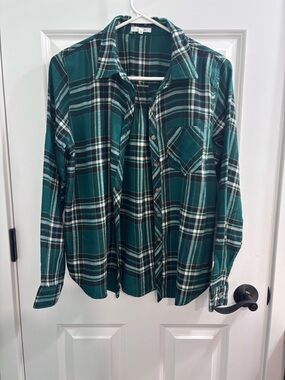 Womens Maurice’s Green And White Flannel Shirt Size Medium